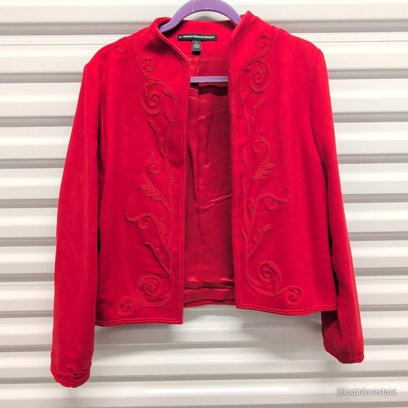 Company Ellen Tracy Red Wool Soutache Embroidered Jacket Women Size 8 Blazer — photo 2